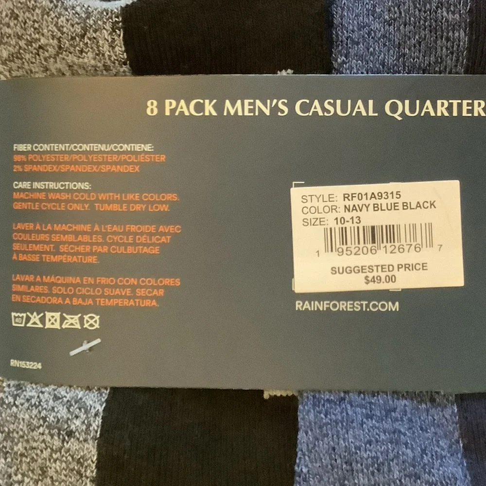RAINFOREST Men’s Casual Quarter Socks Pack Of 8 New
